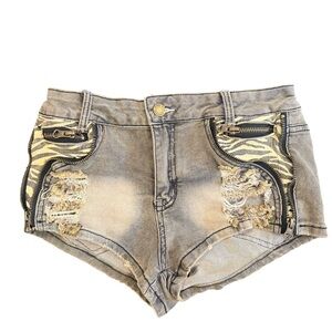 zebra print low rise denim/jean shorts